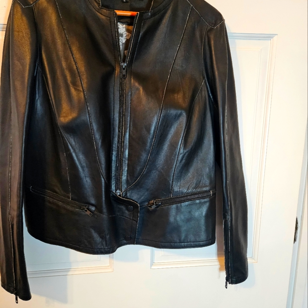 Wilson large black leather moto jacket